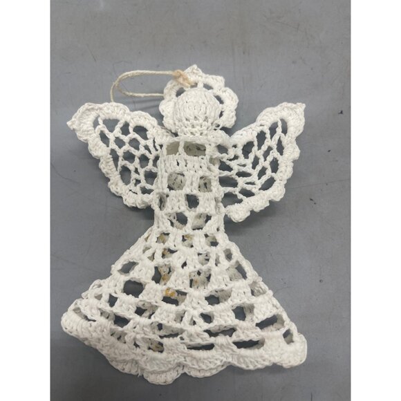 vintage doily ornament Christmas holiday Angle whites wings 5" tall READ - Picture 5 of 7
